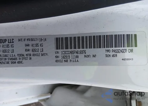 2015 Chrysler 200 Limited z USA, uszkodzony, nr VIN 1C3CCCAB5FN616976